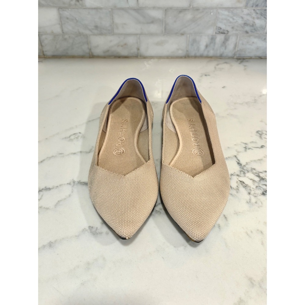 Rothys The Point Flats Sand Beige Tan Pointed Toe Knit Shoes Womens 9